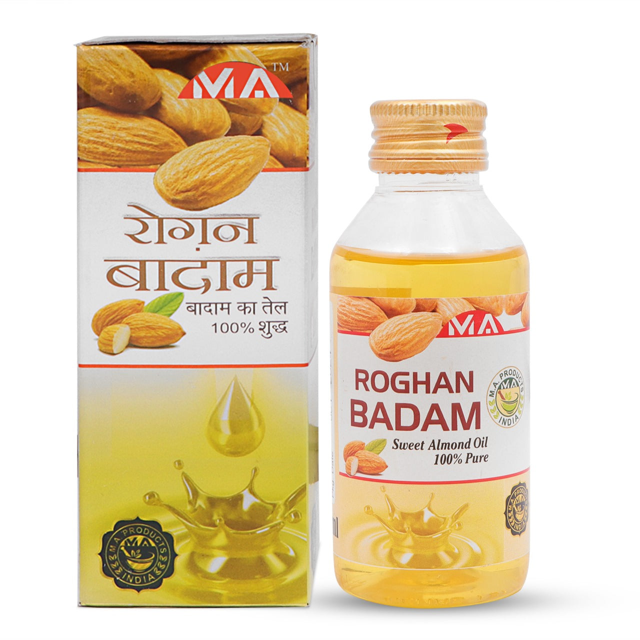 M A ROGHAN-E-BADAM SHIREEN Sweet Almond Oil for Body, Skin & Hair | 100ml | 100% Natural Almond Oil | Supports Memory Enhancement | Aids in Relieving Constipation | Promotes Stronger Muscles | 1 Pack M A Products