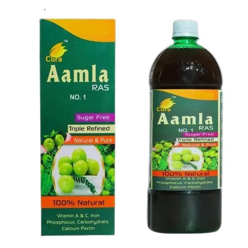 Cura Aamla No - 1 juice is a popular Ayurvedic health drink made from Indian gooseberry fruit. It is known for its numerous health benefits due to its rich nutrient profile. Aamla juice contains good amounts of phytochemicals that aid the body in detoxification and in fighting free radicals, which are responsible for the aging process of the body. Regular consumption of Aamla juice can help reduce the signs of aging and promote a healthier body.