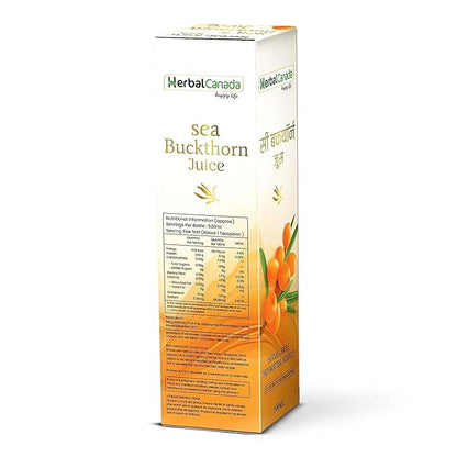 Herbal Canada Himalayan Sea Buckthorn Juice Pulp Concentrate 500ml | Rich in Natural Vitamin C, Omega 3 6 7 9, Antioxidants | Immunity, Skin Glow, Gut Health, No Added Sugar | Makes 50 Glasses Medlelo
