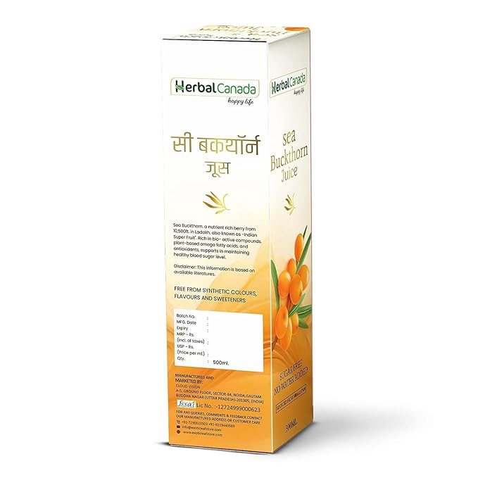 Herbal Canada Himalayan Sea Buckthorn Juice Pulp Concentrate 500ml | Rich in Natural Vitamin C, Omega 3 6 7 9, Antioxidants | Immunity, Skin Glow, Gut Health, No Added Sugar | Makes 50 Glasses Medlelo