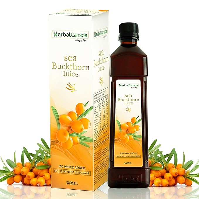 Herbal Canada Himalayan Sea Buckthorn Juice Pulp Concentrate 500ml | Rich in Natural Vitamin C, Omega 3 6 7 9, Antioxidants | Immunity, Skin Glow, Gut Health, No Added Sugar | Makes 50 Glasses Medlelo