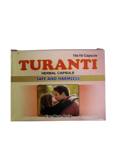 Rana Herbals Turanti Capsules - A dietary supplement marketed to restore energy, vigor, vitality, and physical strength. Claimed to be a powerful sex stimulant, it contains ingredients such as Safed Musli, Ashwagandha, Shilajit, Gokhru, and Kapikachhu, traditionally used in Ayurvedic medicine to enhance sexual performance and physical well-being. Available on medlelo.com