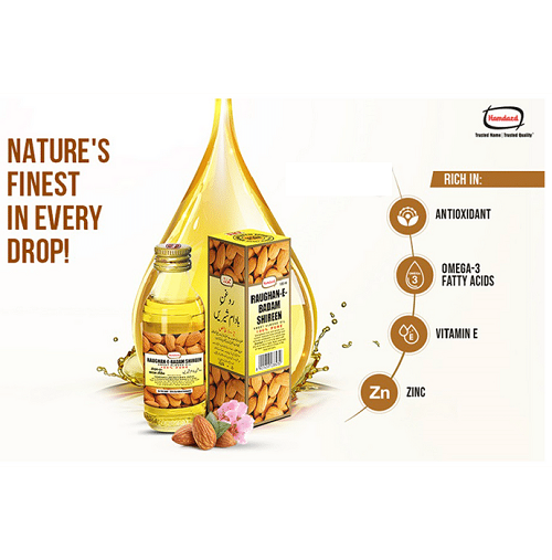 Hamdard Roghan Badam Shirin (Sweet Almond Oil) 100% Pure (100ml) Hair Oil -  Price in India, Buy Hamdard Roghan Badam Shirin (Sweet Almond Oil) 100%  Pure (100ml) Hair Oil Online In India,